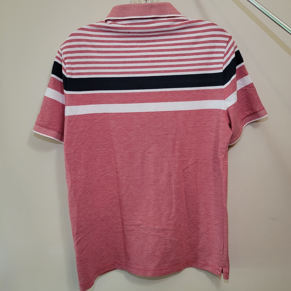 Michael Kors Men's Short Sleeve Polo Shirt in Red With Black And White Stripes - Picture 5 of 5